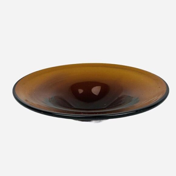 Vintage 1970s Amber Brown Blown Art Glass 7" Bowl Decor Mid Century Modern MCM - Picture 4 of 9